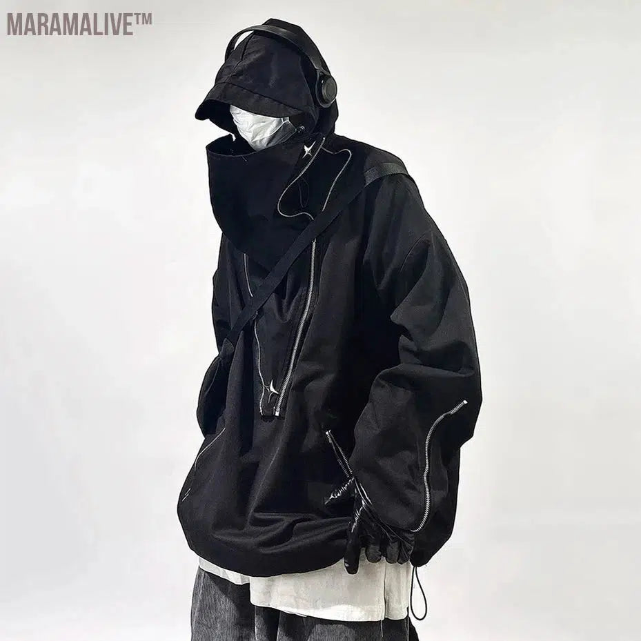 Fashion Techwear Jackets Hooded Cargo Coat Zipper Pockets Pullover Men's Jacket Hip Hop Harajuku Streetwear Oversized Man Jacket