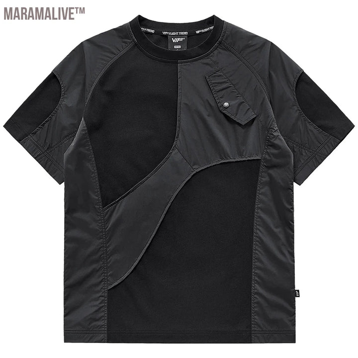 Fashion Techwear T-shirts Irregular Patchwork Cargo Tee Top Men Harajuku Streetwear Oversized Hip Hop T Shirt Y2K Cotton