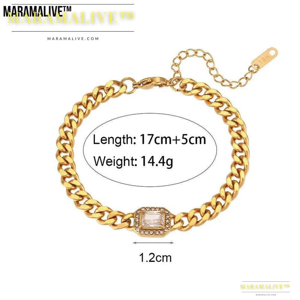 Fashionable All-match Stainless Steel Cuban Link Chain Zircon Bracelet