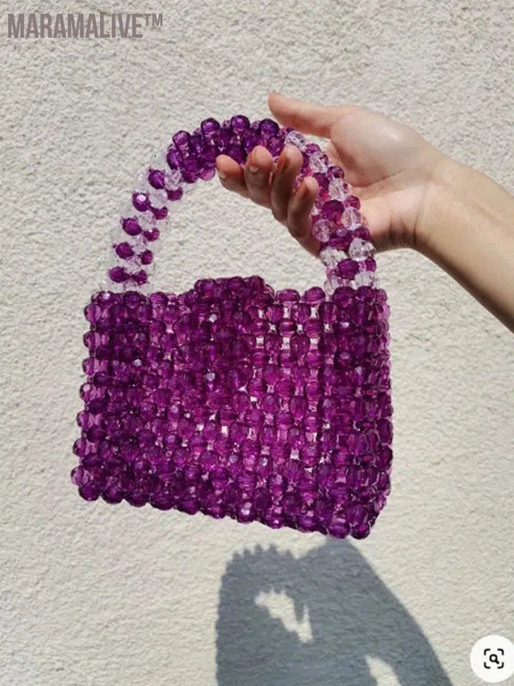 Fashionable Summer Beaded Women's Bag New Handmade Purple Exquisite Acrylic Handbags for Women 2024 Popular Finished Product