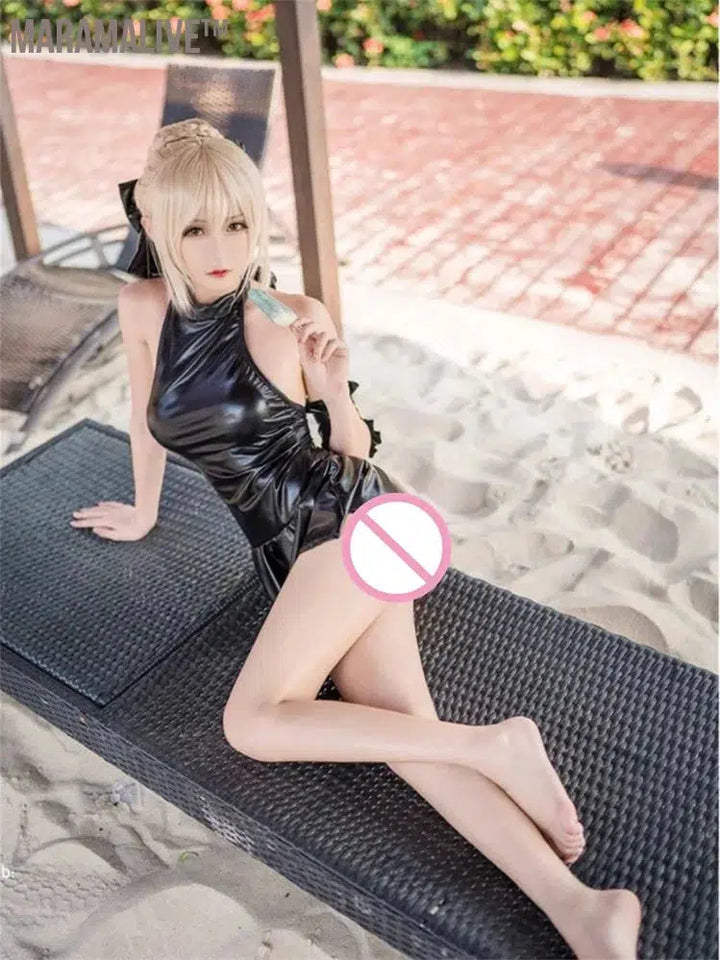 Fate Cosplay Stay Night Alter Saber Sukumizu School Swimsuit Jumpsuit My Lord Sexy Costume Leather Swimming Suit Party Gift