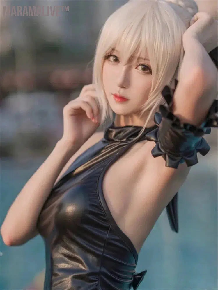 Fate Cosplay Stay Night Alter Saber Sukumizu School Swimsuit Jumpsuit My Lord Sexy Costume Leather Swimming Suit Party Gift