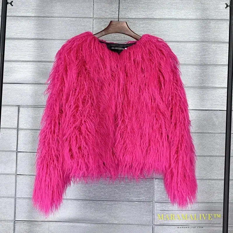 Faux Fur Coats for Women Full Sleeve O-neck Open Stitch Covered Button Fur Jackets Winter Autumn Warm New Fashion