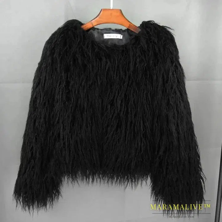 Faux Fur Coats for Women Full Sleeve O-neck Open Stitch Covered Button Fur Jackets Winter Autumn Warm New Fashion