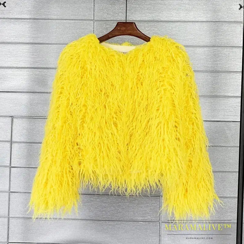 Faux Fur Coats for Women Full Sleeve O-neck Open Stitch Covered Button Fur Jackets Winter Autumn Warm New Fashion