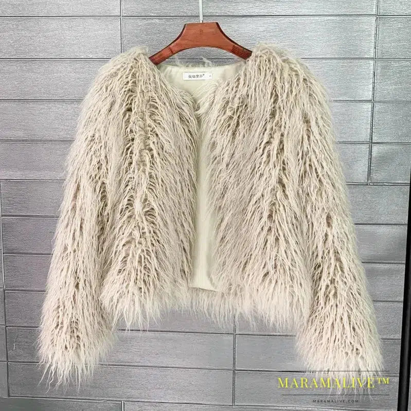 Faux Fur Coats for Women Full Sleeve O-neck Open Stitch Covered Button Fur Jackets Winter Autumn Warm New Fashion