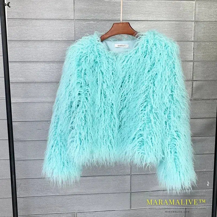 Faux Fur Coats for Women Full Sleeve O-neck Open Stitch Covered Button Fur Jackets Winter Autumn Warm New Fashion