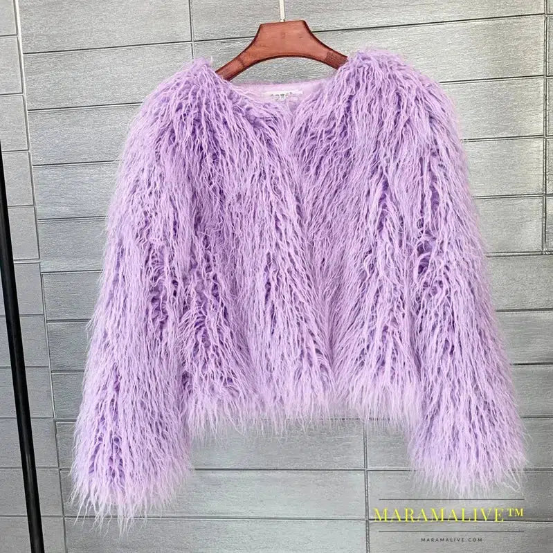 Faux Fur Coats for Women Full Sleeve O-neck Open Stitch Covered Button Fur Jackets Winter Autumn Warm New Fashion