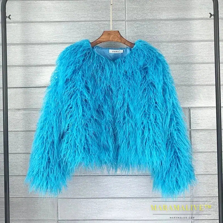 Faux Fur Coats for Women Full Sleeve O-neck Open Stitch Covered Button Fur Jackets Winter Autumn Warm New Fashion