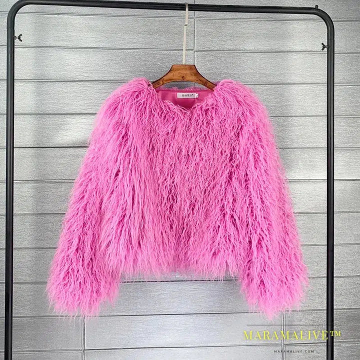 Faux Fur Coats for Women Full Sleeve O-neck Open Stitch Covered Button Fur Jackets Winter Autumn Warm New Fashion