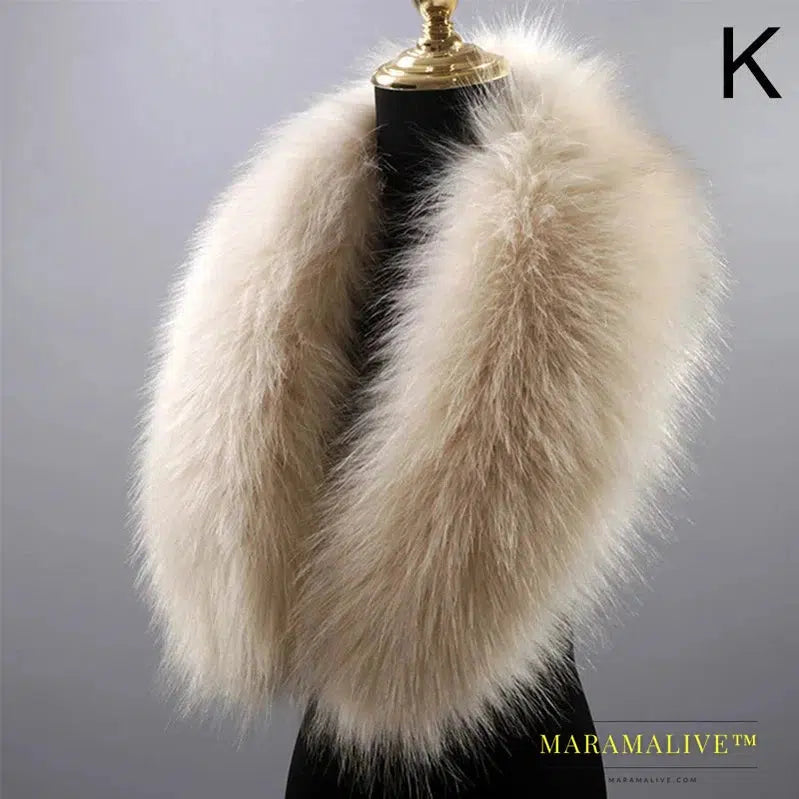 Faux Fur Collar Winter Large Faux Fox Fur Collar Fake Fur Coat Scarves Luxury Women Men Jackets Hood Shawl Decor Neck Collar