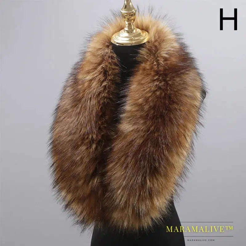 Faux Fur Collar Winter Large Faux Fox Fur Collar Fake Fur Coat Scarves Luxury Women Men Jackets Hood Shawl Decor Neck Collar