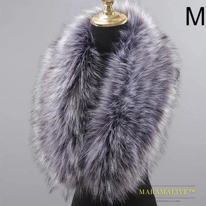 Faux Fur Collar Winter Large Faux Fox Fur Collar Fake Fur Coat Scarves Luxury Women Men Jackets Hood Shawl Decor Neck Collar