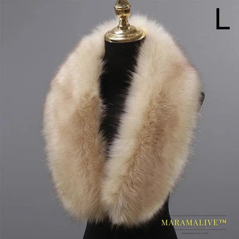 Faux Fur Collar Winter Large Faux Fox Fur Collar Fake Fur Coat Scarves Luxury Women Men Jackets Hood Shawl Decor Neck Collar