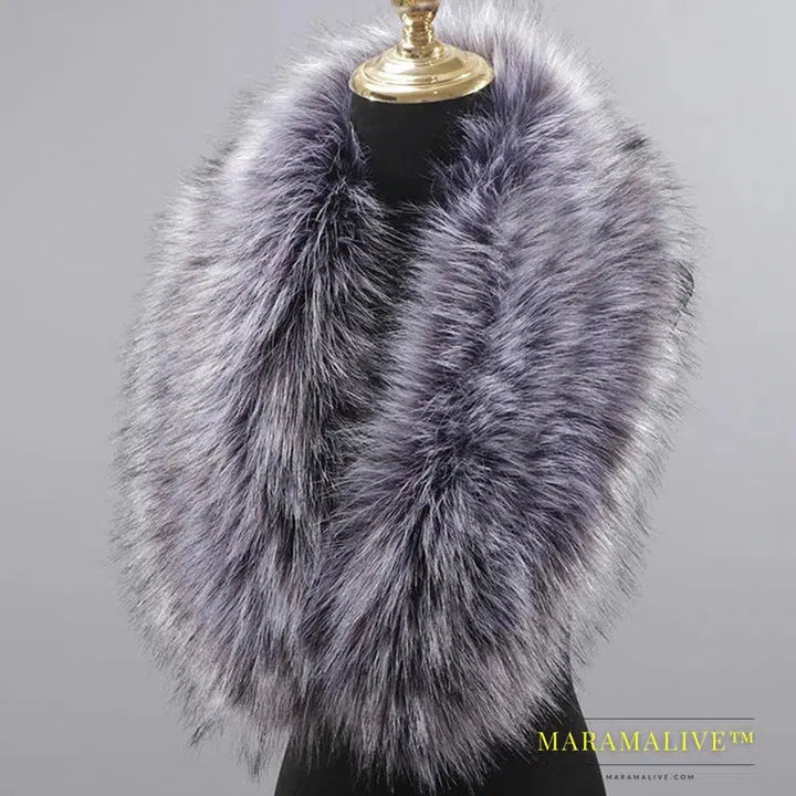 Faux Fur Collar Winter Large Faux Fox Fur Collar Fake Fur Coat Scarves Luxury Women Men Jackets Hood Shawl Decor Neck Collar