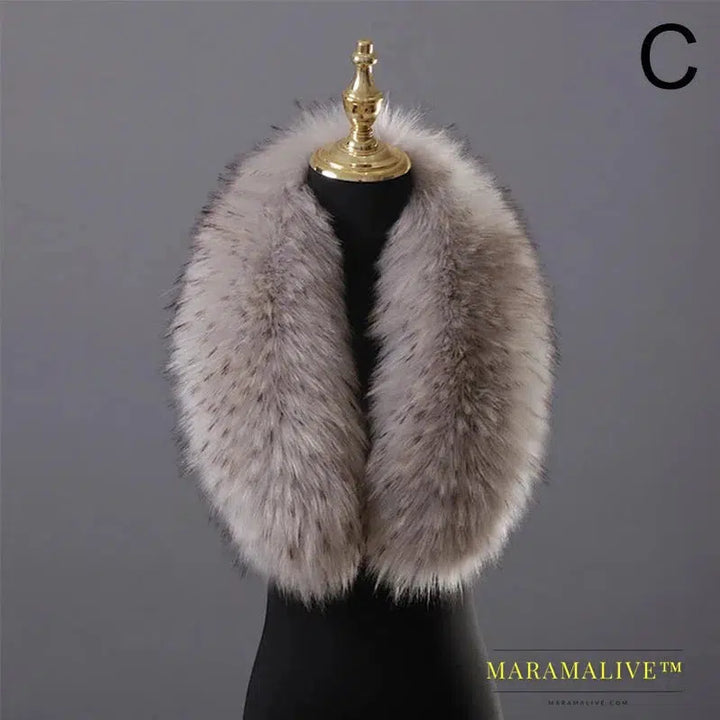 Faux Fur Collar Winter Large Faux Fox Fur Collar Fake Fur Coat Scarves Luxury Women Men Jackets Hood Shawl Decor Neck Collar