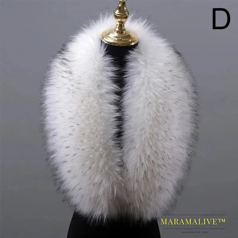 Faux Fur Collar Winter Large Faux Fox Fur Collar Fake Fur Coat Scarves Luxury Women Men Jackets Hood Shawl Decor Neck Collar