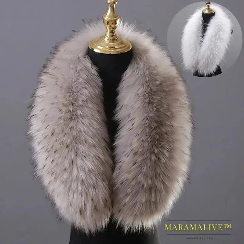 Faux Fur Collar Winter Large Faux Fox Fur Collar Fake Fur Coat Scarves Luxury Women Men Jackets Hood Shawl Decor Neck Collar