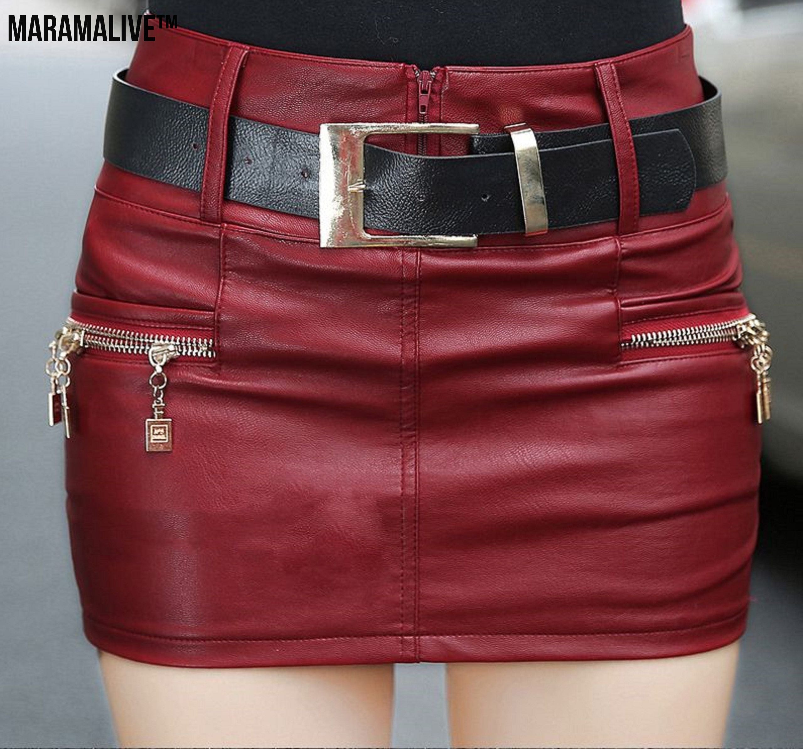 Faux Leather Mini Skirt - Vegan-Friendly Leather Belt Skirt