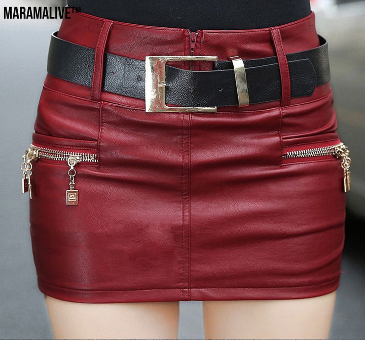 Faux Leather Mini Skirt - Vegan-Friendly Leather Belt Skirt