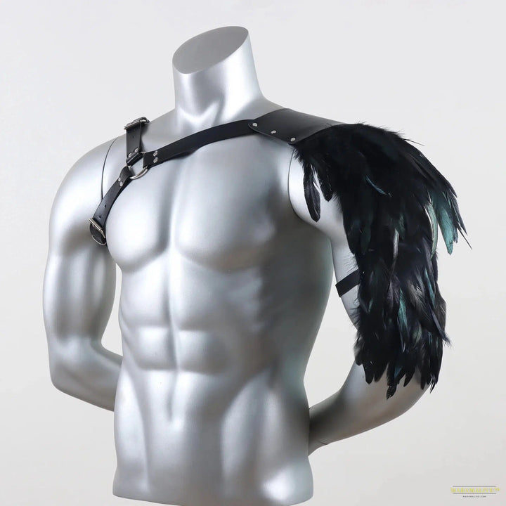 Feather Cloak Halloween Medieval Man Gothic Shoulder Armor Black PU Leather Harness Armour Cape Pirate Vampire Cosplay Costume