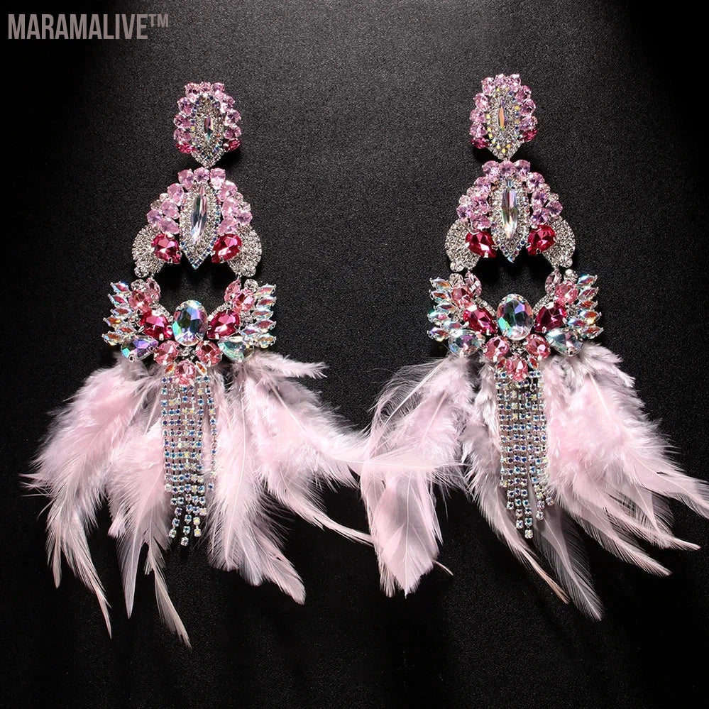 Feather Exaggerated Tassel Earrings Luxury 2024 Designer Wholesale Long Statement Earring Wedding Pieces Jewelry Gift