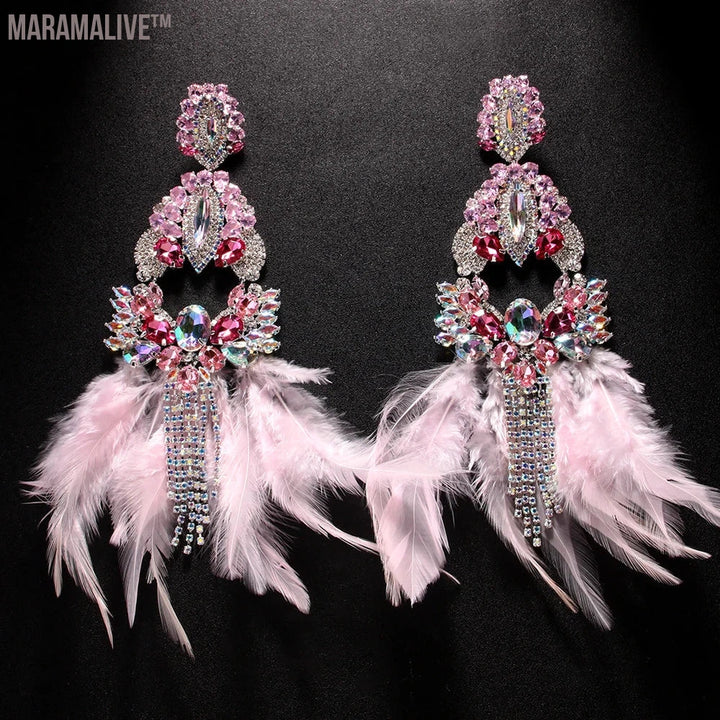 Feather Exaggerated Tassel Earrings Luxury 2024 Designer Wholesale Long Statement Earring Wedding Pieces Jewelry Gift