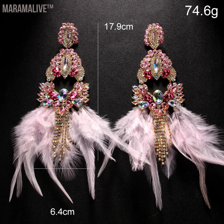 Feather Exaggerated Tassel Earrings Luxury 2024 Designer Wholesale Long Statement Earring Wedding Pieces Jewelry gift