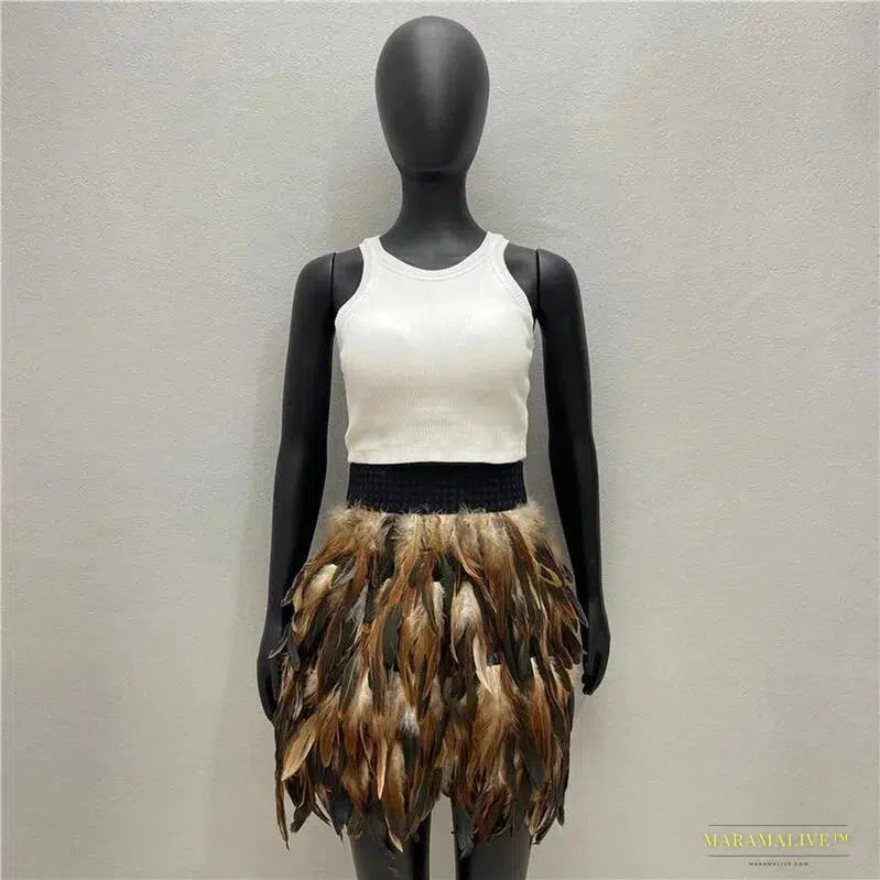 Feather Goth Mini Skirt - Summer Y2K Streetwear - Unparalleled Clubwear - Unique Halloween & Prom Attire