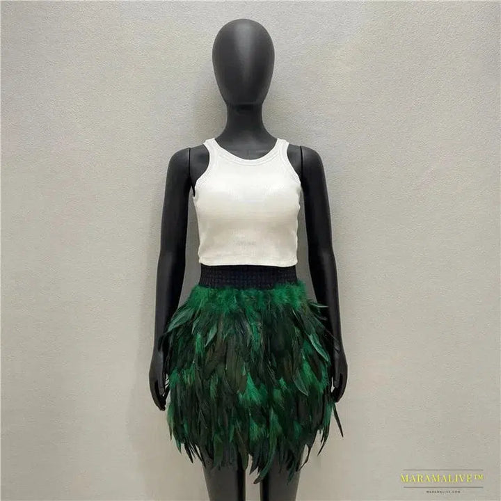 Feather Goth Mini Skirt - Summer Y2K Streetwear - Unparalleled Clubwear - Unique Halloween & Prom Attire