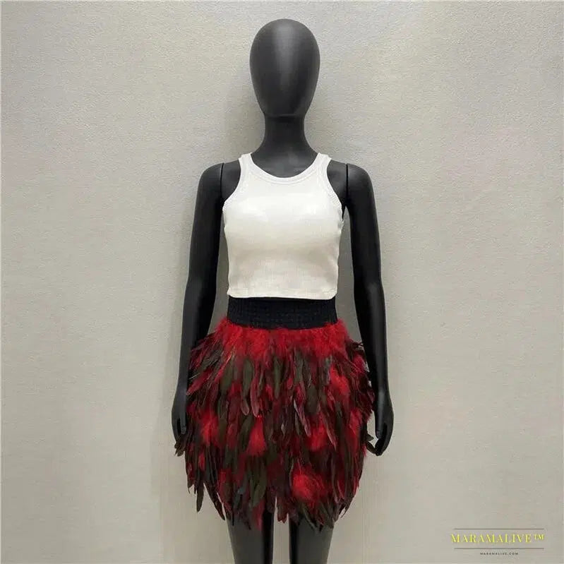 Feather Goth Mini Skirt - Summer Y2K Streetwear - Unparalleled Clubwear - Unique Halloween & Prom Attire