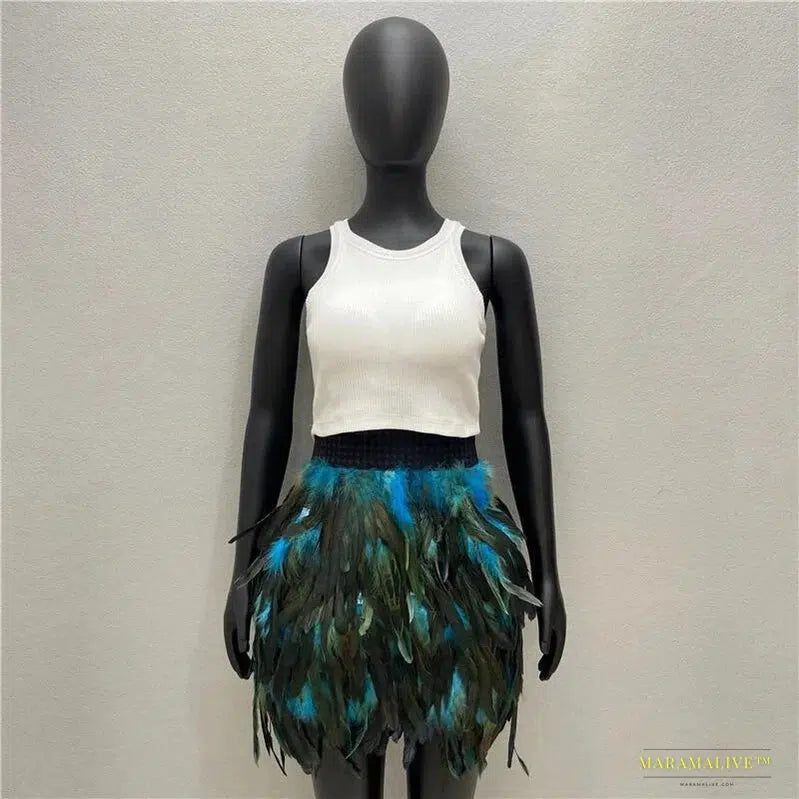 Feather Goth Mini Skirt - Summer Y2K Streetwear - Unparalleled Clubwear - Unique Halloween & Prom Attire