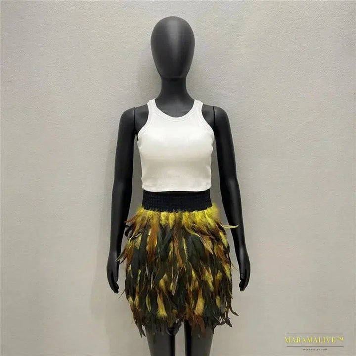 Feather Goth Mini Skirt - Summer Y2K Streetwear - Unparalleled Clubwear - Unique Halloween & Prom Attire