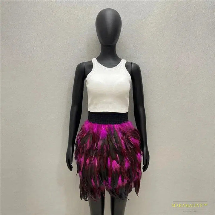 Feather Goth Mini Skirt - Summer Y2K Streetwear - Unparalleled Clubwear - Unique Halloween & Prom Attire