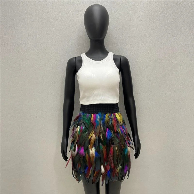 Feather Goth Mini Skirt - Summer Y2K Streetwear - Unparalleled Clubwear - Unique Halloween & Prom Attire