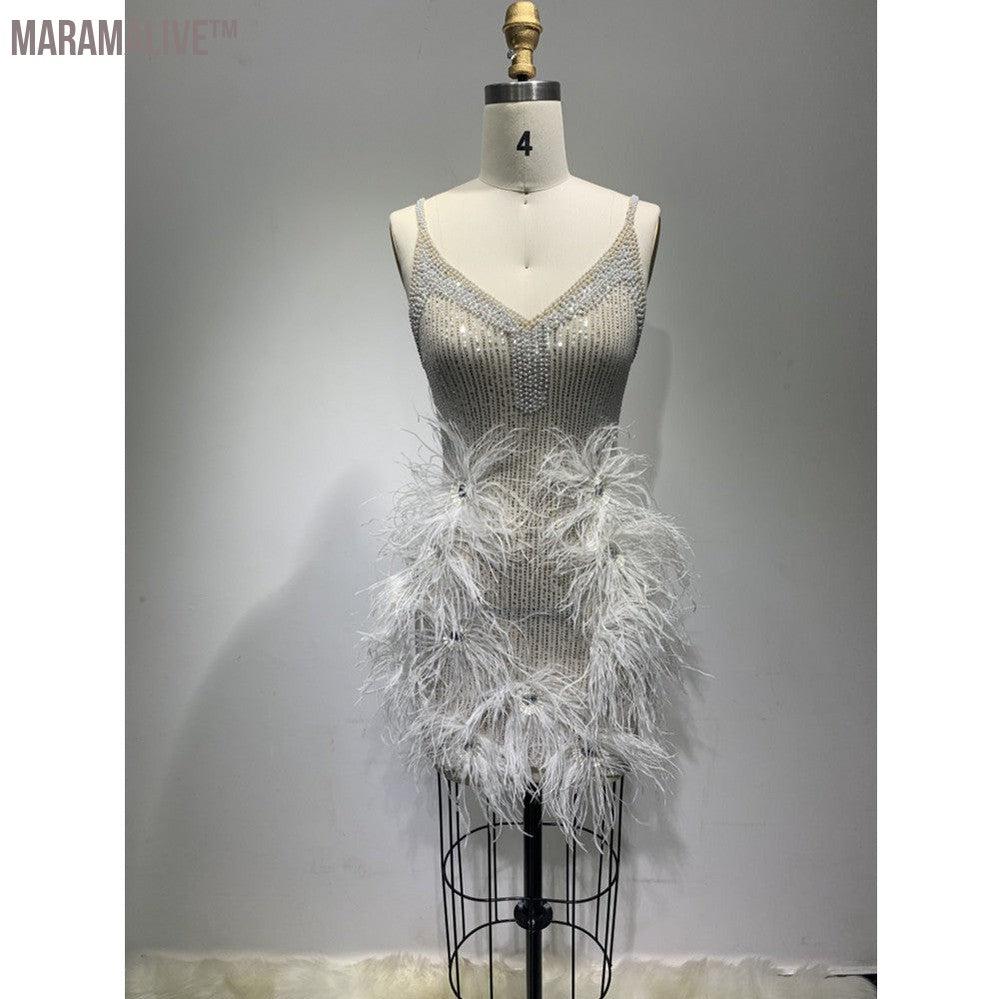 Feather Mini Hip Bandage Dress