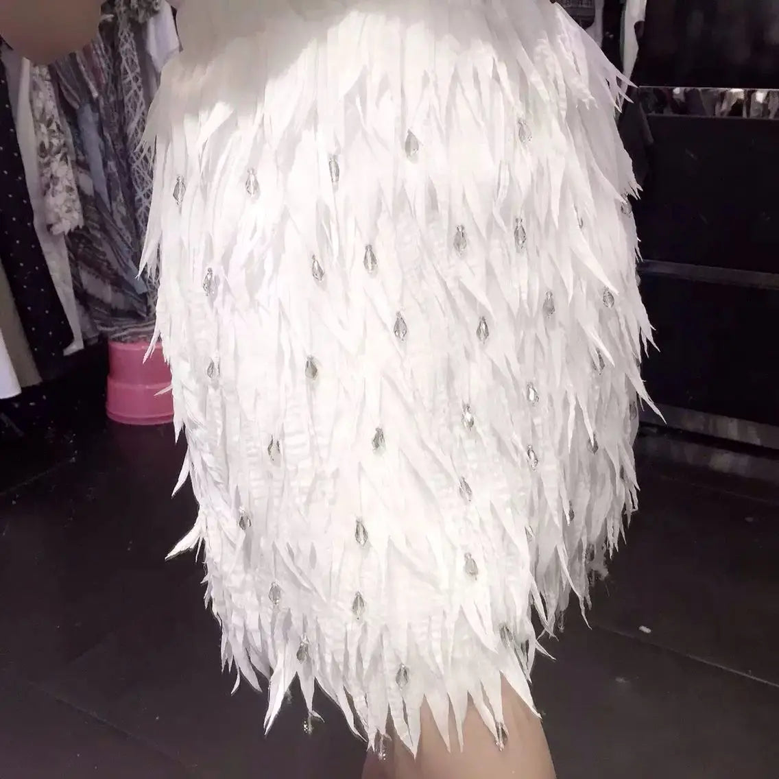 Feather Skirt: Handmade Diamond Beaded Bohemian Bag Hips Short Skirt - Spring & Autumn Collection