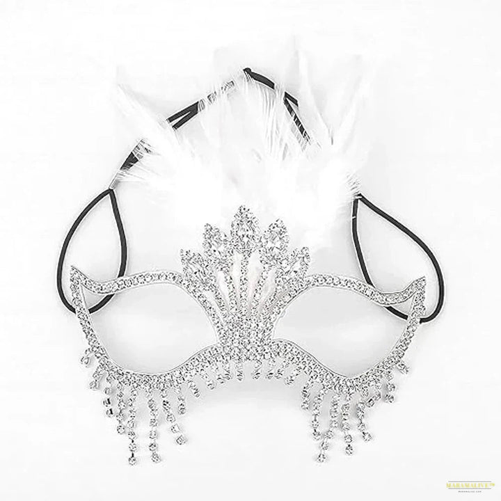 Feathers Rhinestone Tassel Mask Venetian Women Party Masquerade Mask Luxury Crystal Facial Jewelry Fancy Dress Costume Eye Mask