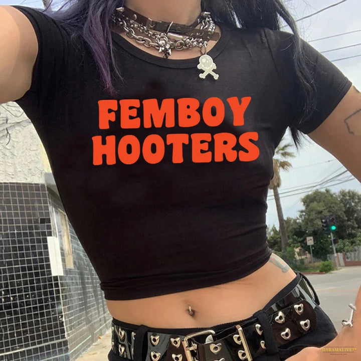 Femboy Y2k Crop Top Women T Shirt 2000s Baby Tees Aesthetic Clothes Gothic 90s Punk Funny Cropped Streetwear Female