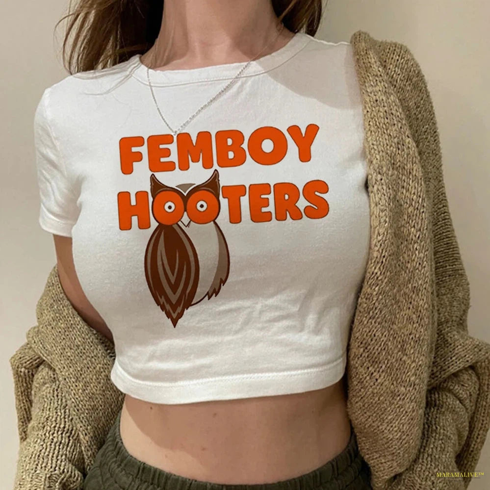 Femboy Y2k Crop Top Women T Shirt 2000s Baby Tees Aesthetic Clothes Gothic 90s Punk Funny Cropped Streetwear Female