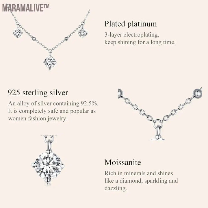 Five Princess Waterdrop 3.0 CTTW full Moissanite Necklace Real 925 Sterling Silver D Color Lab Diamond Engagement Jewelry