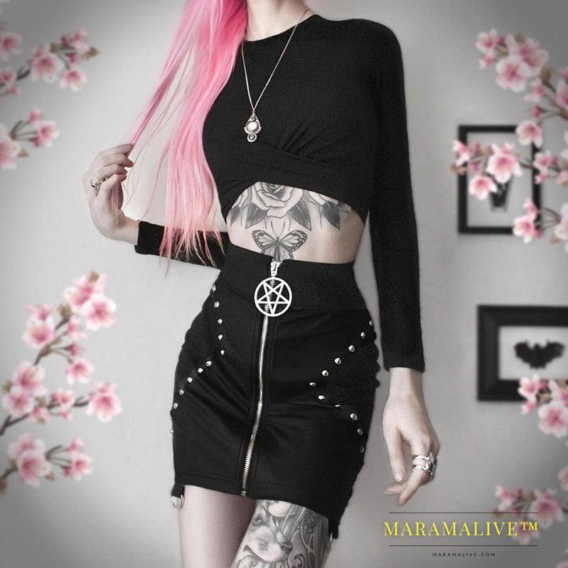 Five-pointed Star Studded Metal High-waist Skirt