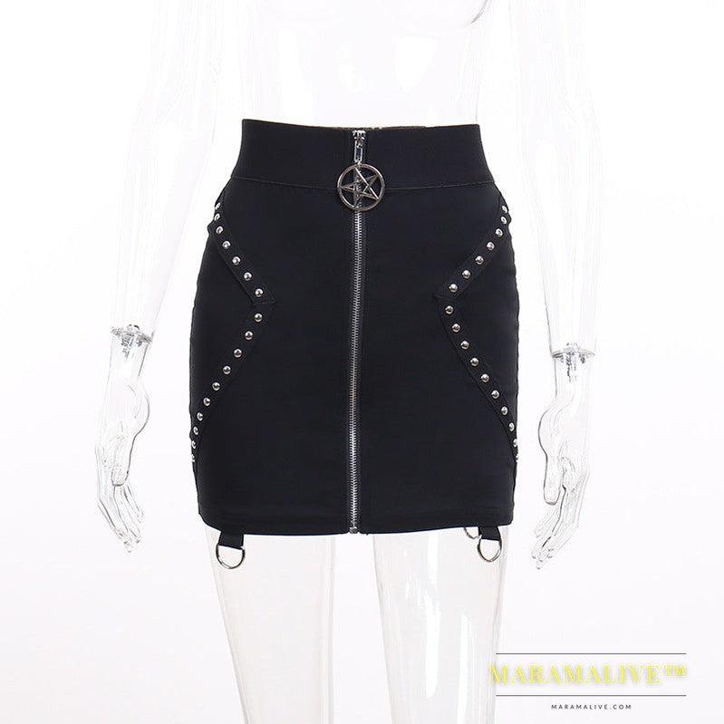 Five-pointed Star Studded Metal High-waist Skirt