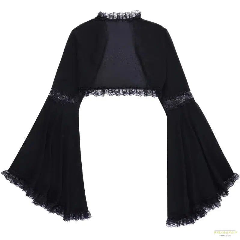 Flare Sleeve Lace Top Shrug Gothic Style Dark Waistcoat Women Round Neck Off-Shoulder Coat Goth Clothes Y2k Cropped Tops