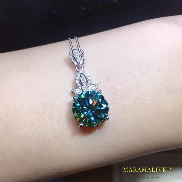 Flower 3Ct Green Moissanite Pendant 925 Sterling Silver choker Party Wedding Pendants With Necklace For Women Trendy Jewelry