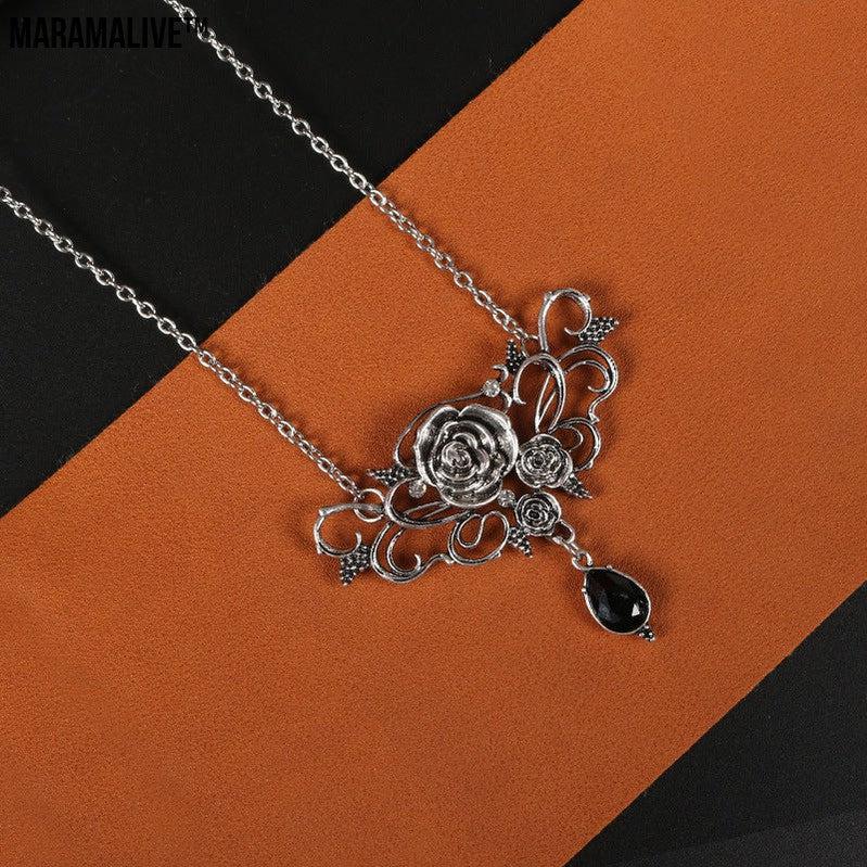 Flower Pendant Necklace Halloween Black