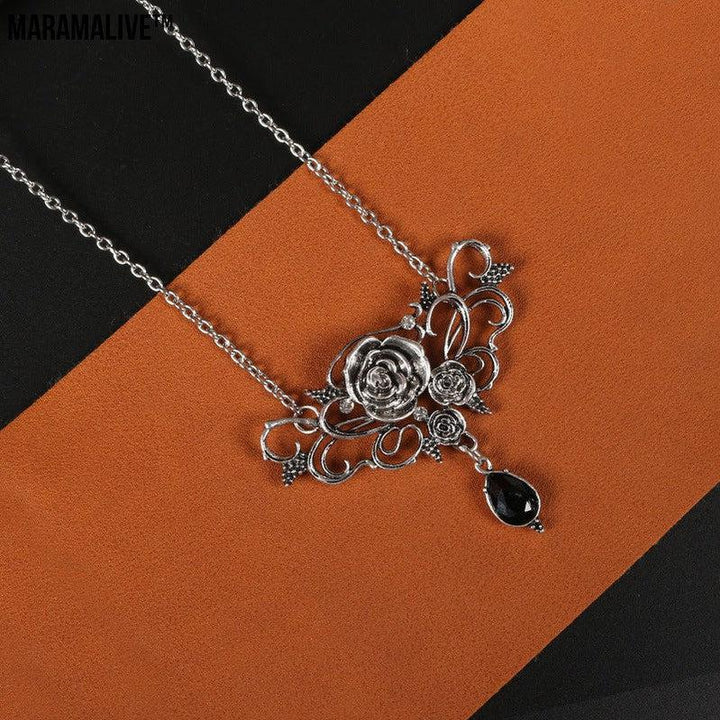 Flower Pendant Necklace Halloween Black