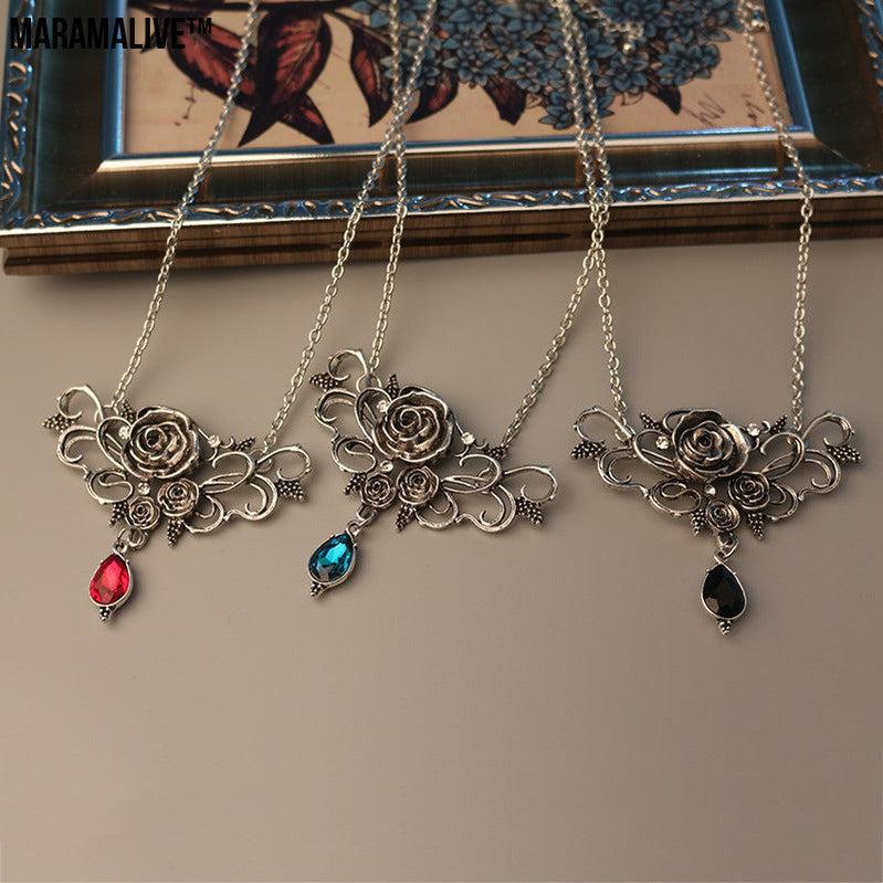 Flower Pendant Necklace Halloween Black