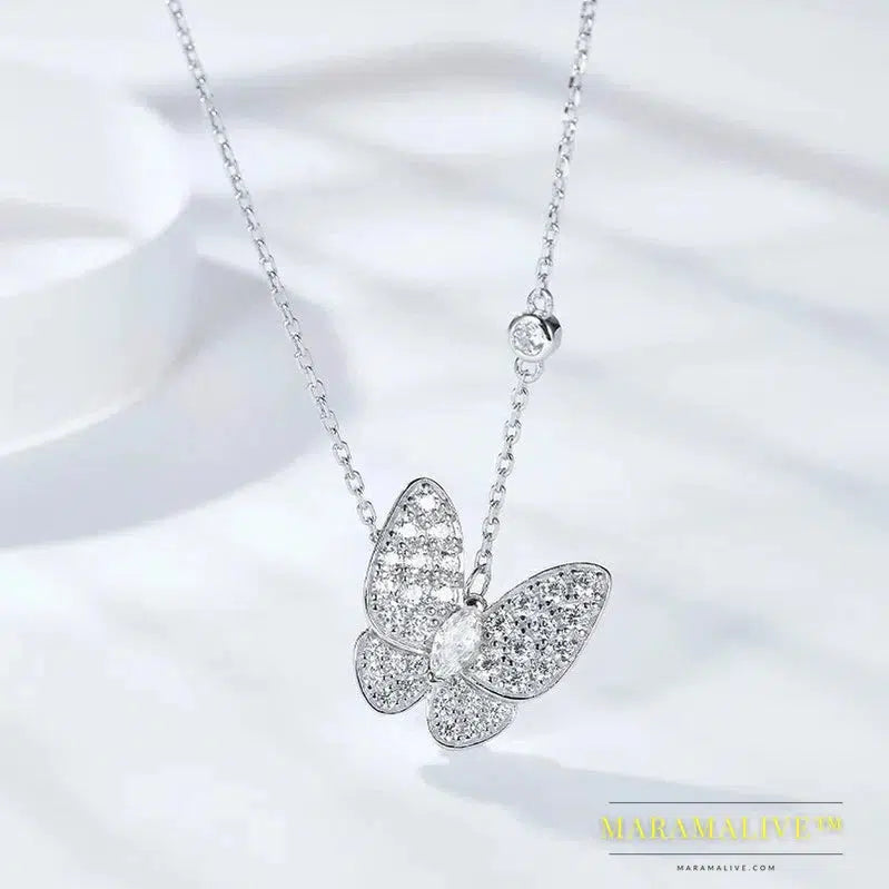 Follow Cloud Butterfly Moissanite Necklace Pendant 18K White Gold Plated 925 Sterling Silver for Women Wedding Party Jewelry