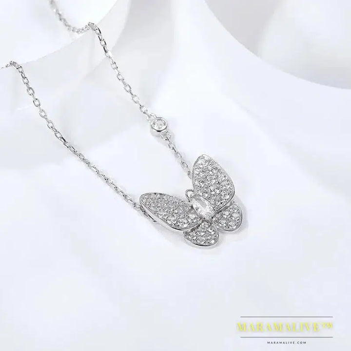 Follow Cloud Butterfly Moissanite Necklace Pendant 18K White Gold Plated 925 Sterling Silver for Women Wedding Party Jewelry